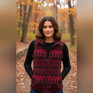 Chaps Tribal Print Fleece Vest Size 1X Red And Black